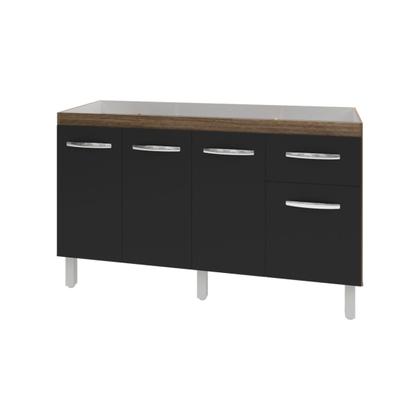 Imagem de Balcão Cozinha Armário Gabiente Pia de 140 cm com 4 Portas e 1 Gavetas Camila Savana Preto
