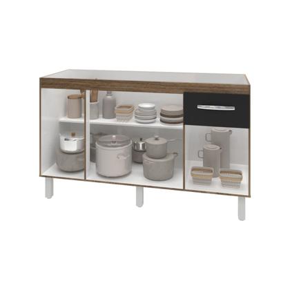 Imagem de Balcão Cozinha Armário Gabiente Pia de 140 cm com 4 Portas e 1 Gavetas Camila Savana Preto