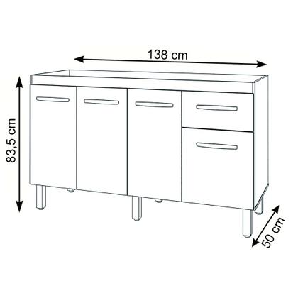 Imagem de Balcão Cozinha Armário Gabiente Pia de 140 cm com 4 Portas e 1 Gavetas Camila Savana Preto