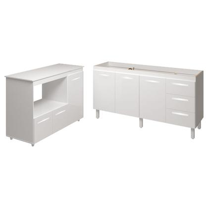 Imagem de Balcão Cozinha Armário Gabinete de Pia 150 cm Deise e Balcão Lilian Para Microondas e Forno Elétrico Branco