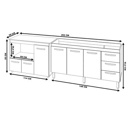 Imagem de Balcão Cozinha Armário Gabinete de Pia 150 cm Deise e Balcão Lilian Para Microondas e Forno Elétrico Branco
