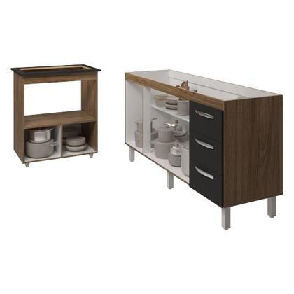 Imagem de Balcão Cozinha Armário Gabinete de Pia 160 cm Estela e Balcão para Fogão Cooktop 5 Bocas Evelyn Savana Preto