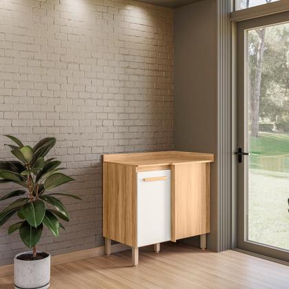 Imagem de Balcão Cozinha Canto Reto 88,5cm 1 Porta Freijó/Off White Cristal - Nicioli