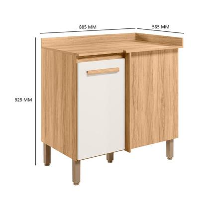 Imagem de Balcão Cozinha Canto Reto 88,5cm 1 Porta Freijó/Off White Cristal - Nicioli