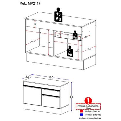 Imagem de Balcão Cozinha com Rodapé Gabinete Pia 120 cm 2 Portas 1 Gaveta Veneza GB Multimóveis MP2117 Preto
