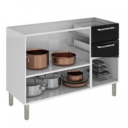 Imagem de Balcão Cozinha em Aço 3 Portas 2 Gavetas 120cm com Tampo Dobradiças Slow Motion Tarsila Itatiaia Preto/Branco