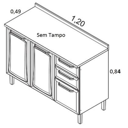Imagem de Balcão Cozinha em Aço 3 Portas 2 Gavetas 120cm sem Tampo Dobradiças Slow Motion Tarsila Itatiaia