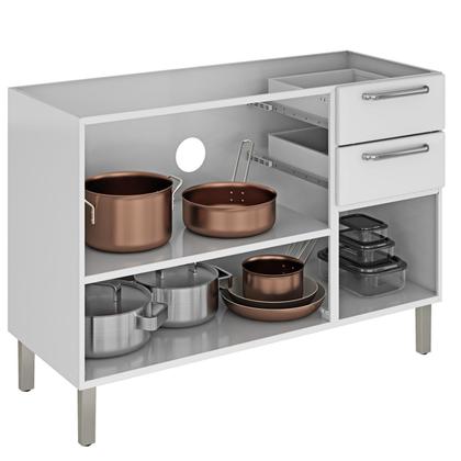 Imagem de Balcão Cozinha em Aço 3 Portas 2 Gavetas 120cm sem Tampo Dobradiças Slow Motion Tarsila Itatiaia