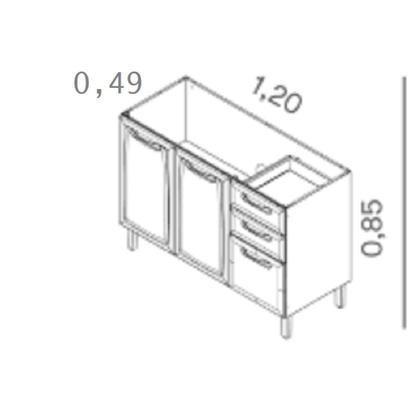 Imagem de Balcão Cozinha em Aço 3 Portas e 2 Gavetas 120cm Sem Tampo New Premium Itatiaia