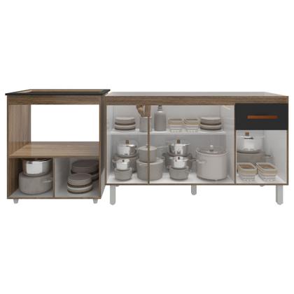 Imagem de Balcão Cozinha Gabinete de Pia 140 cm Camila e Balcão Evelyn Para Fogão Cooktop 5 Bocas e Forno Elétrico Savana Preto