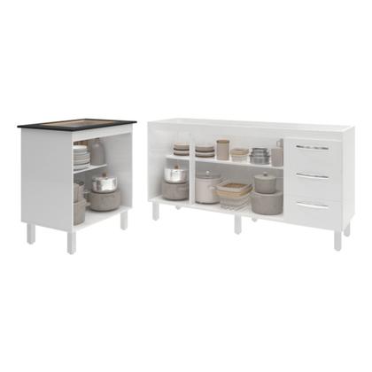 Imagem de Balcão Cozinha Gabinete Para Pia 138 cm Carine e Balcão Para Cooktop 4 Bocas Fran Branco