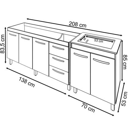Imagem de Balcão Cozinha Gabinete Para Pia 138 cm Carine e Balcão Para Cooktop 4 Bocas Fran Branco