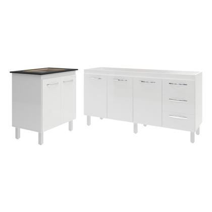 Imagem de Balcão Cozinha Gabinete Para Pia 138 cm Carine e Balcão Para Cooktop 4 Bocas Fran Branco