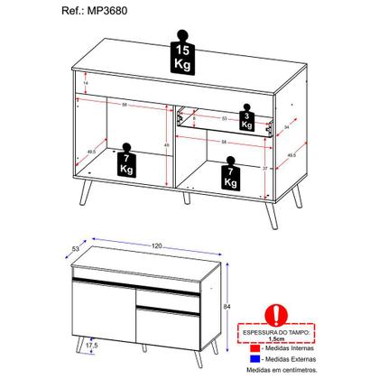 Imagem de Balcão Cozinha Gabinete Pia 120 cm 2 Portas 1 Gaveta Veneza Multimóveis MP3680.898 Preto/Branco
