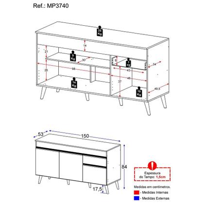 Imagem de Balcão Cozinha Gabinete Pia 150 cm 3 Portas 1 Gaveta Veneza Multimóveis MP3740.895 Preto