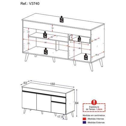 Imagem de Balcão Cozinha Gabinete Pia 150cm 3 Portas 1 Gaveta Veneza Multimóveis V3740