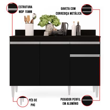 Imagem de Balcão Cozinha Lavanderia com Tampo 1 Gaveta Vick 120 cm DRossi