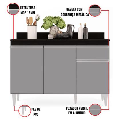 Imagem de Balcão Cozinha Lavanderia com Tampo 1 Gaveta Vick 120 cm DRossi