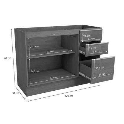 Imagem de Balcão Cozinha Modulado Vibra T625 c/ 2 Portas 3Gavs s/Tampo 120cm Canela Lacca Kappesberg