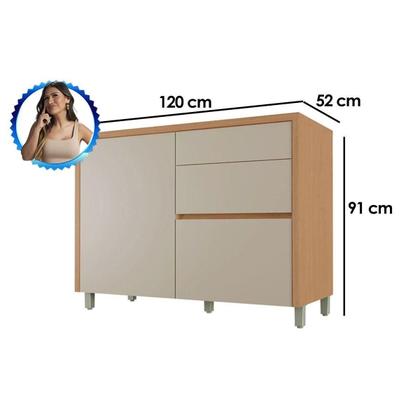 Balcão Cozinha Nesher Condessa 1Pta 3Gavs 120cm Titânio - Gabinete