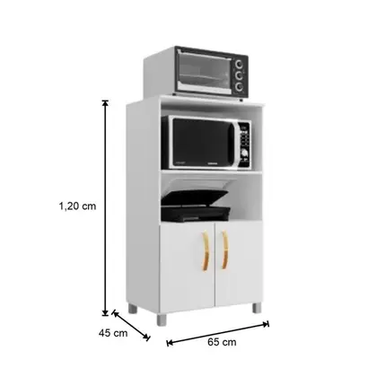 Imagem de Balcão Cozinha para Forno Elétrico Micro-ondas Multiuso com 2 Portas e 4 Pés Helena 65x120cm