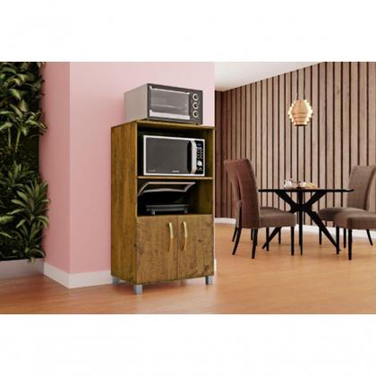 Imagem de Balcão Cozinha Para Forno Elétrico Microondas Multiuso Com 2 Portas E 4 Pés Helena 65x120cm Canela