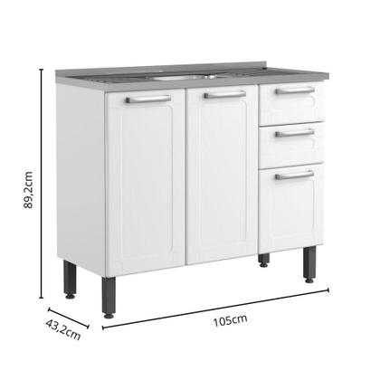 Imagem de Balcão de Aço com Pia 3 Portas 2 Gavetas Múltipla Bertolini