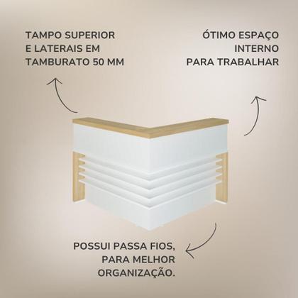 Imagem de Balcão de Atendimento para Escritório/Recepção em L - Elegante e Funcional 147,7x147,7cm Branco/Carvalho Artany