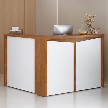 Imagem de Balcão de Atendimento Para Recepção em L Unik A02 Freijó Branco - Lyam Decor