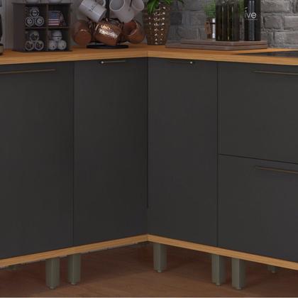 Imagem de Balcão de Canto Reto com Tampo 2 Portas com Pés para Cozinha Modulada Chumbo Madri Preto