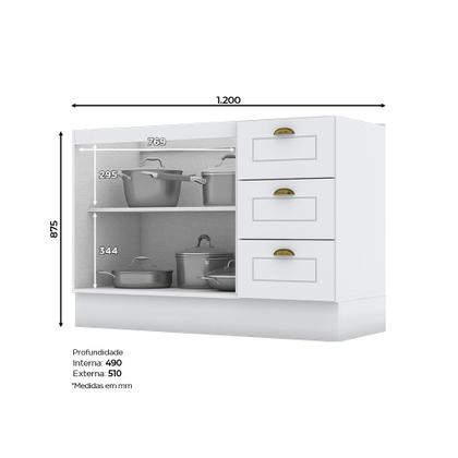 Imagem de Balcão de Cozinha 120 Cm 2 Portas 3 Gavetas Amy Casa 812