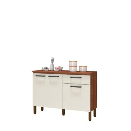 Imagem de Balcão de Cozinha 120 cm 3 Portas e 1 Gaveta Nogueira Off White Versalhes Kits Paraná