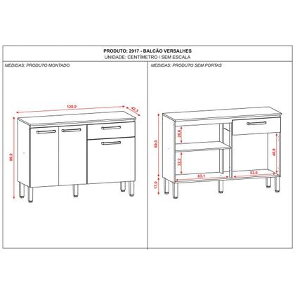 Imagem de Balcão de Cozinha 120 cm 3 Portas e 1 Gaveta Nogueira Off White Versalhes Kits Paraná