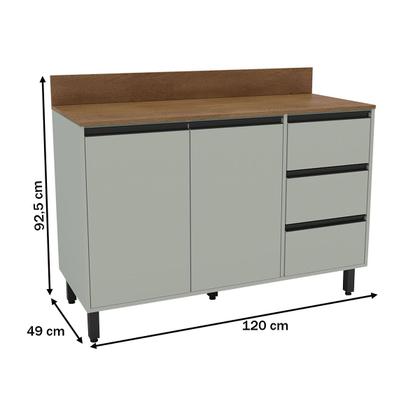 Imagem de Balcão de Cozinha 120 Cm Koya 2 Portas 3 Gavetas Verde Oliva - Politorno