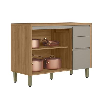 Imagem de Balcão de Cozinha 120 Cm Renard 2 Portas 3 Gavetas 100% Mdf Jequitibá/Gris Fosco - Pnr Móveis