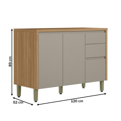 Imagem de Balcão de Cozinha 120 Cm Renard 2 Portas 3 Gavetas 100% Mdf Jequitibá/Gris Fosco - Pnr Móveis