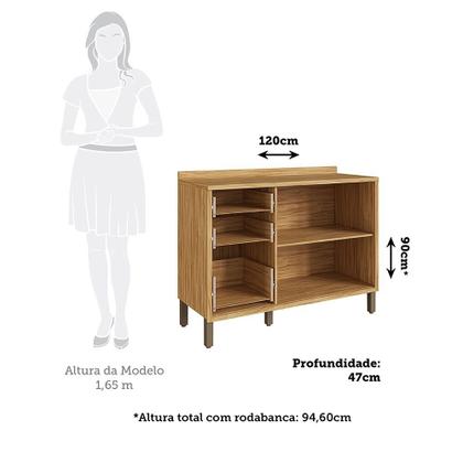 Imagem de Balcão de Cozinha 120cm com 2 Portas Basculantes 3 Gavetas e Tampo 100% Mdf Vicenza Espresso Móveis