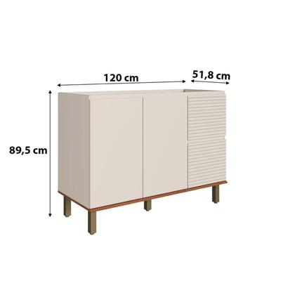 Imagem de Balcão de Cozinha 120cm com 2 Portas e 3 Gavetas Off White Frisado e Canela
