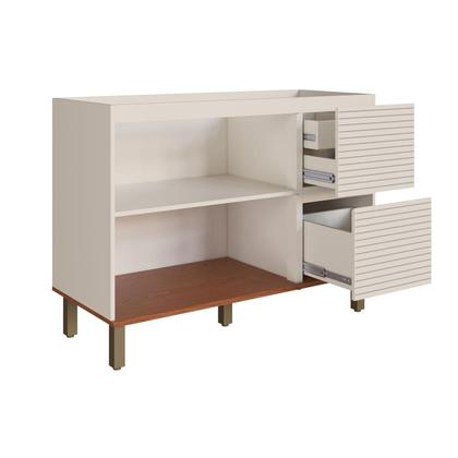 Imagem de Balcão de Cozinha 120cm com 2 Portas e 3 Gavetas Off White Frisado e Canela