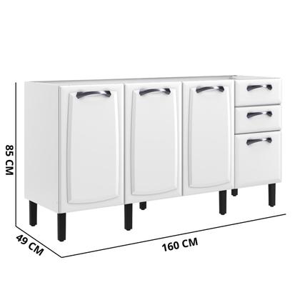Imagem de Balcão de Cozinha 160cm Aço 4 Portas 2 Gavetas Armário Modular Organizador Compacto Branco