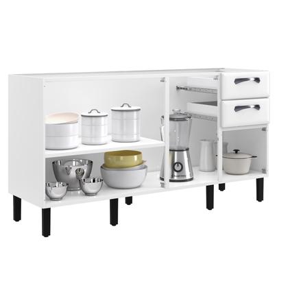 Imagem de Balcão de Cozinha 160cm Aço 4 Portas 2 Gavetas Armário Modular Organizador Compacto Branco