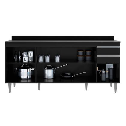 Imagem de Balcão de Cozinha 180 cm 4 Portas 2 Gavetas com Tampo Agatha Preto