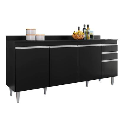 Imagem de Balcão de Cozinha 180 cm 4 Portas 2 Gavetas com Tampo Agatha Preto