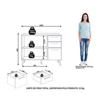 Balcão de Cozinha 2 Portas 3 Gavetas 1 Prateleira Favorita
