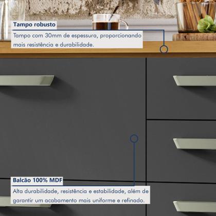 Imagem de Balcão de Cozinha 2 Portas 3 Gavetas 120cm Princesa 100% MDF Marrom/Freijó/Grafite