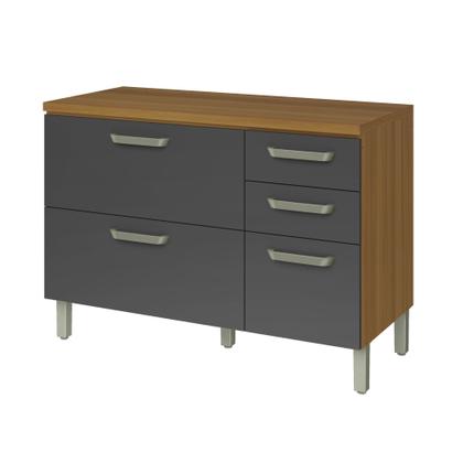 Imagem de Balcão de Cozinha 2 Portas 3 Gavetas 120cm Princesa 100% MDF Marrom/Freijó/Grafite