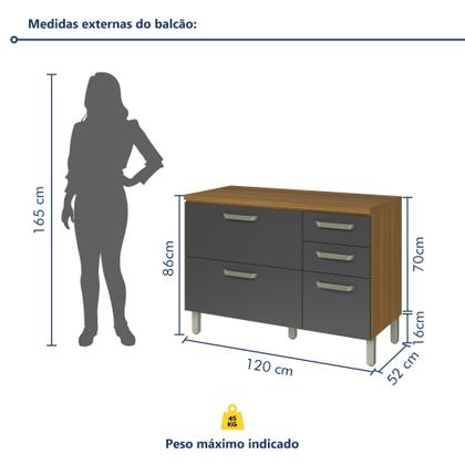 Imagem de Balcão de Cozinha 2 Portas 3 Gavetas 120cm Princesa 100% Mdf