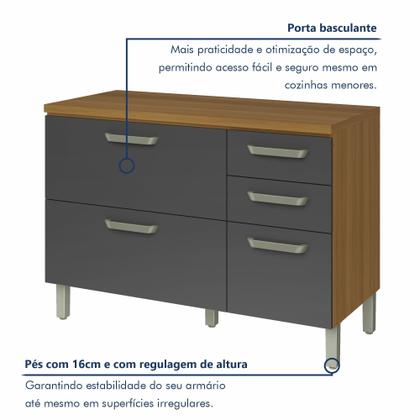 Imagem de Balcão de Cozinha 2 Portas 3 Gavetas 120cm Princesa 100% Mdf