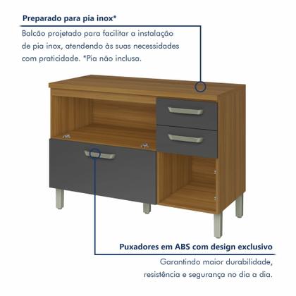 Imagem de Balcão de Cozinha 2 Portas 3 Gavetas 120cm Princesa 100% Mdf