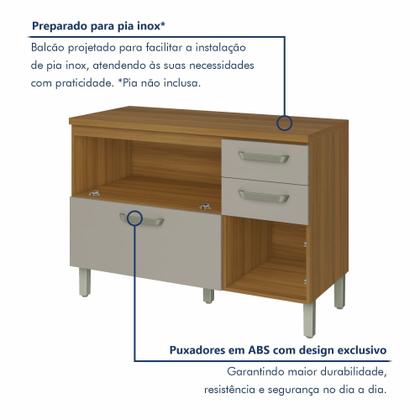 Imagem de Balcão de Cozinha 2 Portas 3 Gavetas 120cm Princesa 100% Mdf